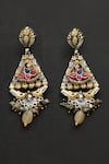 Buy_Mero Jewellery_Multi Color Kundan Embellished Carved Earrings _at_Aza_Fashions