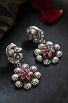 Mero Jewellery_Pink Imitation Diamonds Peacock Kundan Studded Earrings _Online_at_Aza_Fashions