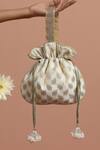 Buy_Swabhimann_Gold Embroidery, Beads Chanderi Foliage Woven Potli _at_Aza_Fashions