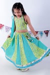 LIL DRAMA_Green Cambric Print Floral Jaipur Lehenga Blouse Set _Online_at_Aza_Fashions