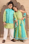 Buy_LIL DRAMA_Green Cambric Print Floral Jaipur Lehenga Blouse Set 