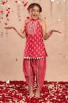 Buy_LIL DRAMA_Red Cambric Print Floral Butti Pattern Kurta With Dhoti Pant _at_Aza_Fashions