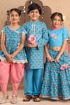 LIL DRAMA_Blue 100% Cotton Print Floral Butti Bud Peplum Kurta With Dhoti Pant _at_Aza_Fashions