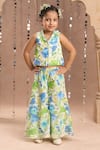 Buy_LIL DRAMA_Green 100% Cotton Print Floral Bloom Top With Flared Pant _at_Aza_Fashions