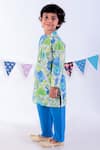 LIL DRAMA_Green Cambric Print Floral Bloom Kurta With Pyjama _Online_at_Aza_Fashions