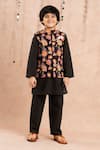 Buy_LIL DRAMA_Black Cambric Print Floral Bloom Bundi Kurta Set _at_Aza_Fashions