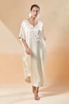 AK-OK_Off White Embellished Pearl Leaf Neck Kaftan _Online_at_Aza_Fashions