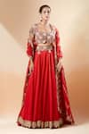 Buy_Anamika Khanna_Red Embroidered Sweetheart Blouse Lehenga Set _at_Aza_Fashions