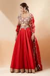 Anamika Khanna_Red Embroidered Sweetheart Blouse Lehenga Set _Online_at_Aza_Fashions