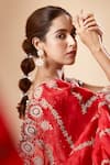 Buy_Anamika Khanna_Red Embroidered Sweetheart Blouse Lehenga Set 