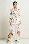 Buy_Anamika Khanna_White Printed Floral Notched Lapel Blazer And Pant Co-ord Set _at_Aza_Fashions