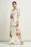 Anamika Khanna_White Printed Floral Notched Lapel Blazer And Pant Co-ord Set _Online_at_Aza_Fashions