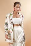 Buy_Anamika Khanna_White Printed Floral Notched Lapel Blazer And Pant Co-ord Set 