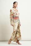 Shop_Anamika Khanna_Beige Printed Floral Notched Lapel Short Jacket And Draped Skirt Set _Online_at_Aza_Fashions