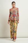 Buy_Anamika Khanna_Multi Color Printed Floral African Embroidered Godet Jacket And Draped Skirt Set _at_Aza_Fashions