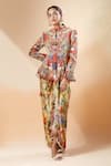 Anamika Khanna_Multi Color Printed Floral African Embroidered Godet Jacket And Draped Skirt Set _Online_at_Aza_Fashions