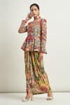 Buy_Anamika Khanna_Multi Color Printed Floral African Embroidered Godet Jacket And Draped Skirt Set _Online_at_Aza_Fashions