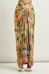 Buy_Anamika Khanna_Multi Color Printed Floral African Embroidered Godet Jacket And Draped Skirt Set 