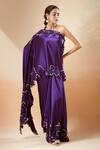 Buy_Anamika Khanna_Purple Embroidered Floral One Shoulder Cape And Skirt Set _at_Aza_Fashions