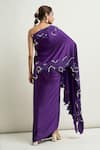 Shop_Anamika Khanna_Purple Embroidered Floral One Shoulder Cape And Skirt Set _at_Aza_Fashions