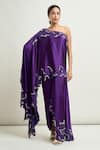 Anamika Khanna_Purple Embroidered Floral One Shoulder Cape And Skirt Set _Online_at_Aza_Fashions
