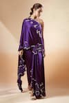 Shop_Anamika Khanna_Purple Embroidered Floral One Shoulder Cape And Skirt Set _Online_at_Aza_Fashions