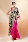 Anamika Khanna_Pink Embroidered Floral Cape One Shoulder And Draped Skirt Set _Online_at_Aza_Fashions