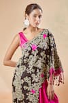 Buy_Anamika Khanna_Pink Embroidered Floral Cape One Shoulder And Draped Skirt Set 