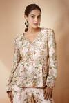 Buy_Anamika Khanna_Pink Embroidered Floral V Neck Resham Godet Jacket And Sharara Set 