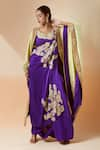 Buy_Anamika Khanna_Purple Embroidered U Neck Cape With Draped Skirt Set _at_Aza_Fashions