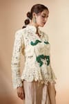 Buy_Anamika Khanna_Ivory Embroidered Lace Stand Collar Godet Jacket And Draped Skirt Set _Online_at_Aza_Fashions