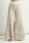 Buy_Anamika Khanna_Silver Embroidered Notched Lapel Blazer And Bell Bottom Pant Set _Online_at_Aza_Fashions