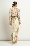 Shop_Anamika Khanna_Beige Printed Floral Notched Lapel Short Jacket And Draped Skirt Set _at_Aza_Fashions