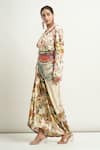 Buy_Anamika Khanna_Beige Printed Floral Notched Lapel Short Jacket And Draped Skirt Set _Online_at_Aza_Fashions