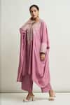 Buy_Mrunalini Rao_Pink Embroidered Floral Scalloped V Kurta And Pant Set _Online_at_Aza_Fashions