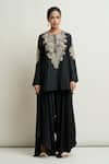 Mrunalini Rao_Black Embroidered Paisley Round Kurta And Palazzo Set _Online_at_Aza_Fashions