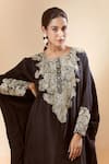 Shop_Mrunalini Rao_Black Embroidered Paisley Round Kaftan And Pant Set _Online_at_Aza_Fashions