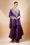 Buy_Mrunalini Rao_Purple Embroidered Paisley Scalloped V Beej Kurta Palazzo Set _at_Aza_Fashions