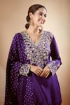 Mrunalini Rao_Purple Embroidered Paisley Scalloped V Beej Kurta Palazzo Set _at_Aza_Fashions