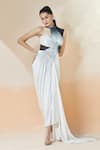 Buy_Amit Aggarwal_White Chiffon High Neck Pleated Structured Draped Gown _at_Aza_Fashions