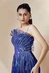 Amit Aggarwal_Blue 3d Structures Cutdana Sweetheart Pleated Draped Gown _at_Aza_Fashions