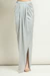 Amit Aggarwal_Silver 3d Structures Square Sleeve Blouse And Draped Skirt Set _Online_at_Aza_Fashions