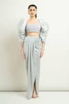 Buy_Amit Aggarwal_Silver 3d Structures Square Sleeve Blouse And Draped Skirt Set _Online_at_Aza_Fashions