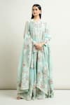 Anamika Khanna_Blue Embroidery Floral Round Kurta Sharara Set _at_Aza_Fashions