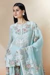 Shop_Anamika Khanna_Blue Embroidery Floral Round Kurta Sharara Set 