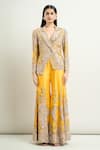 Anamika Khanna_Yellow Embroidery Floral Notched Lapel Zardozi Blazer Sharara Set _Online_at_Aza_Fashions