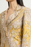 Buy_Anamika Khanna_Yellow Embroidery Floral Notched Lapel Zardozi Blazer Sharara Set _Online_at_Aza_Fashions