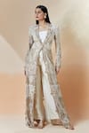 Buy_Anamika Khanna_Off White Embroidery Beads Notched Lapel Long Jacket And Pant Set _at_Aza_Fashions