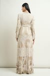 Shop_Anamika Khanna_Off White Embroidery Beads Notched Lapel Long Jacket And Pant Set _at_Aza_Fashions