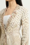 Buy_Anamika Khanna_Off White Embroidery Beads Notched Lapel Long Jacket And Pant Set _Online_at_Aza_Fashions